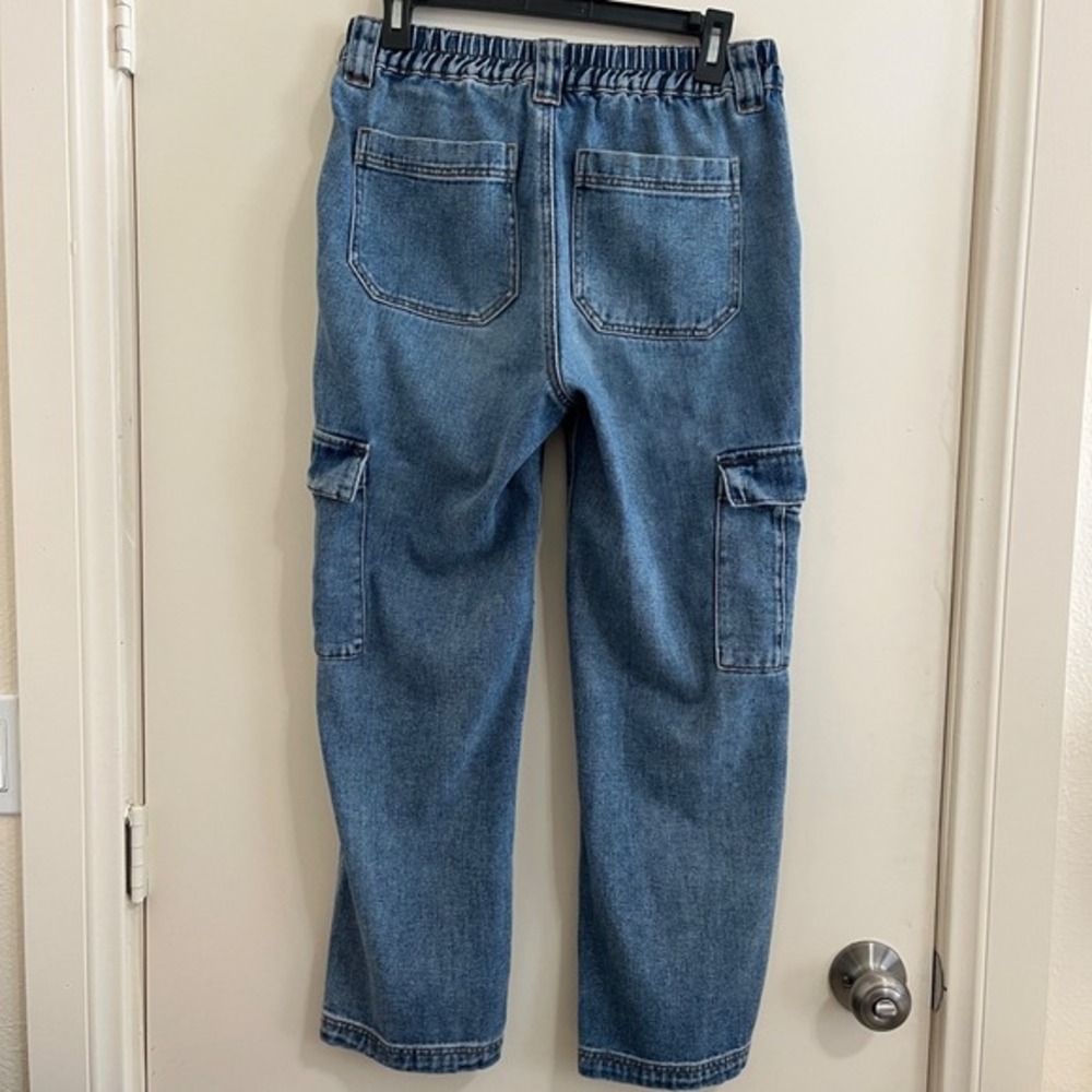 PacSun Women Cargo Jeans Medium Elastic Waist Pull On Straight Leg Utility Denim - Picture 2 of 7